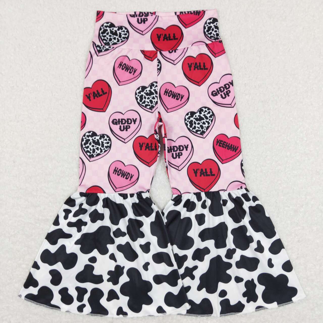 P0344 Valentine Love Pink Girls Legging Long Pants Bell Bottom