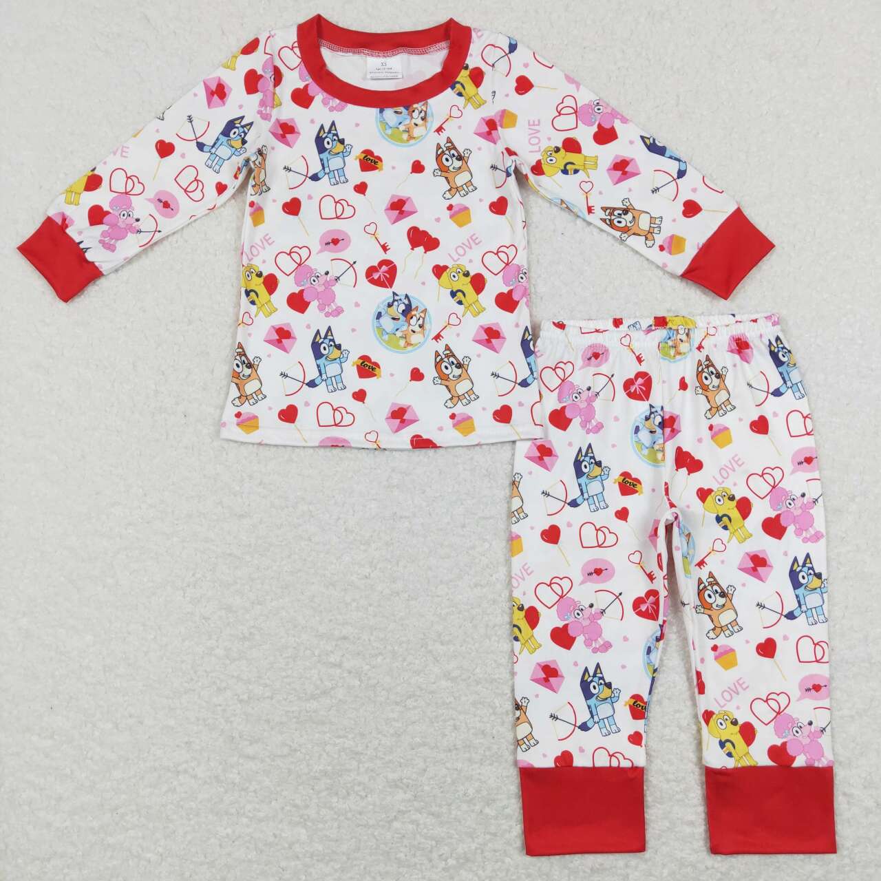GLP1143 Valentine Pink Love Red Blue Dog Cartoon Girls Long Sleeve Pants Outfits Pajamas