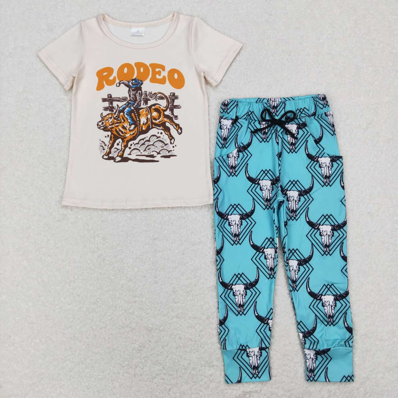 BT0515 Rodeo Cowboy 2Pcs Girls Short Sleeve Pants Outfits