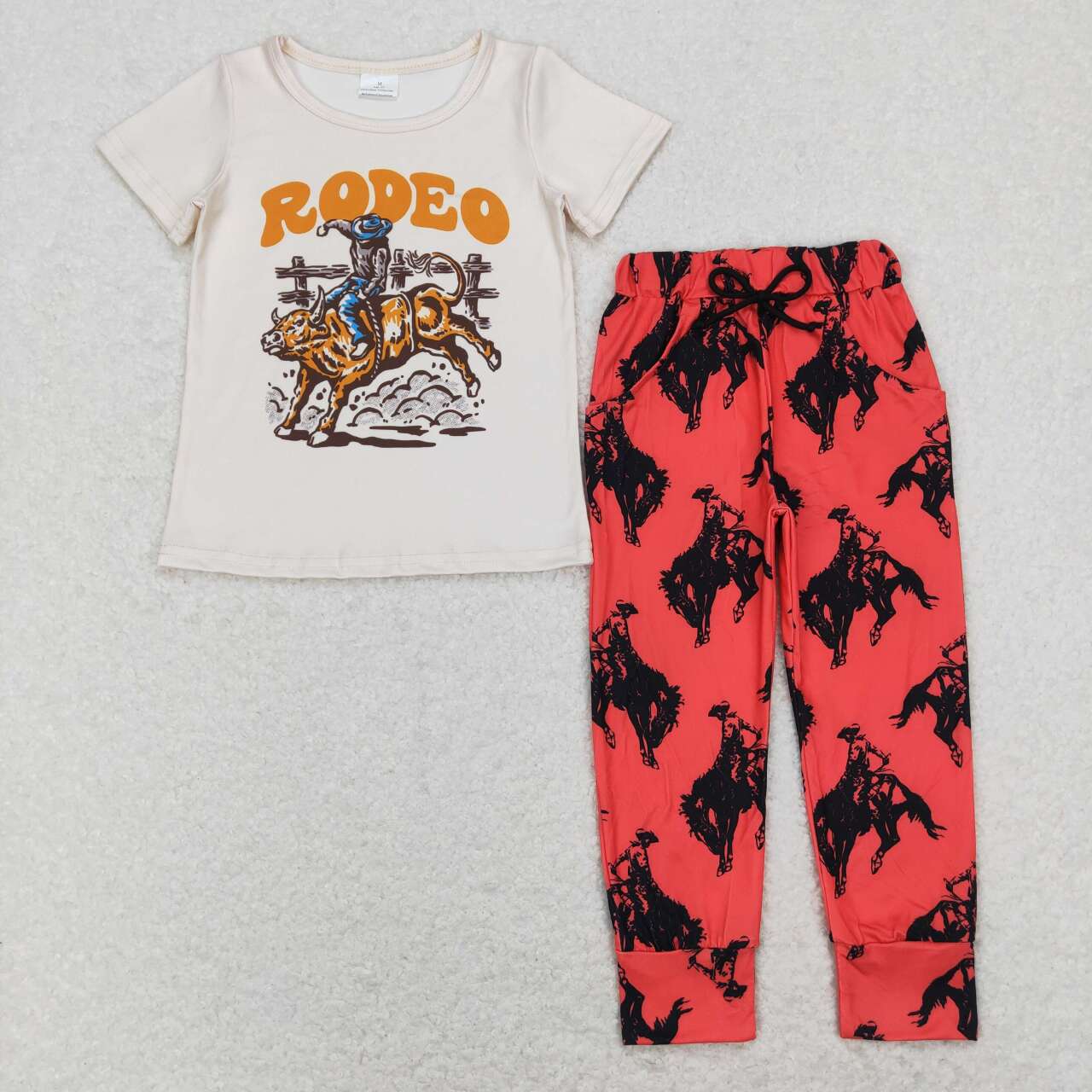 BT0515 Rodeo Cowboy 2Pcs Girls Short Sleeve Pants Outfits