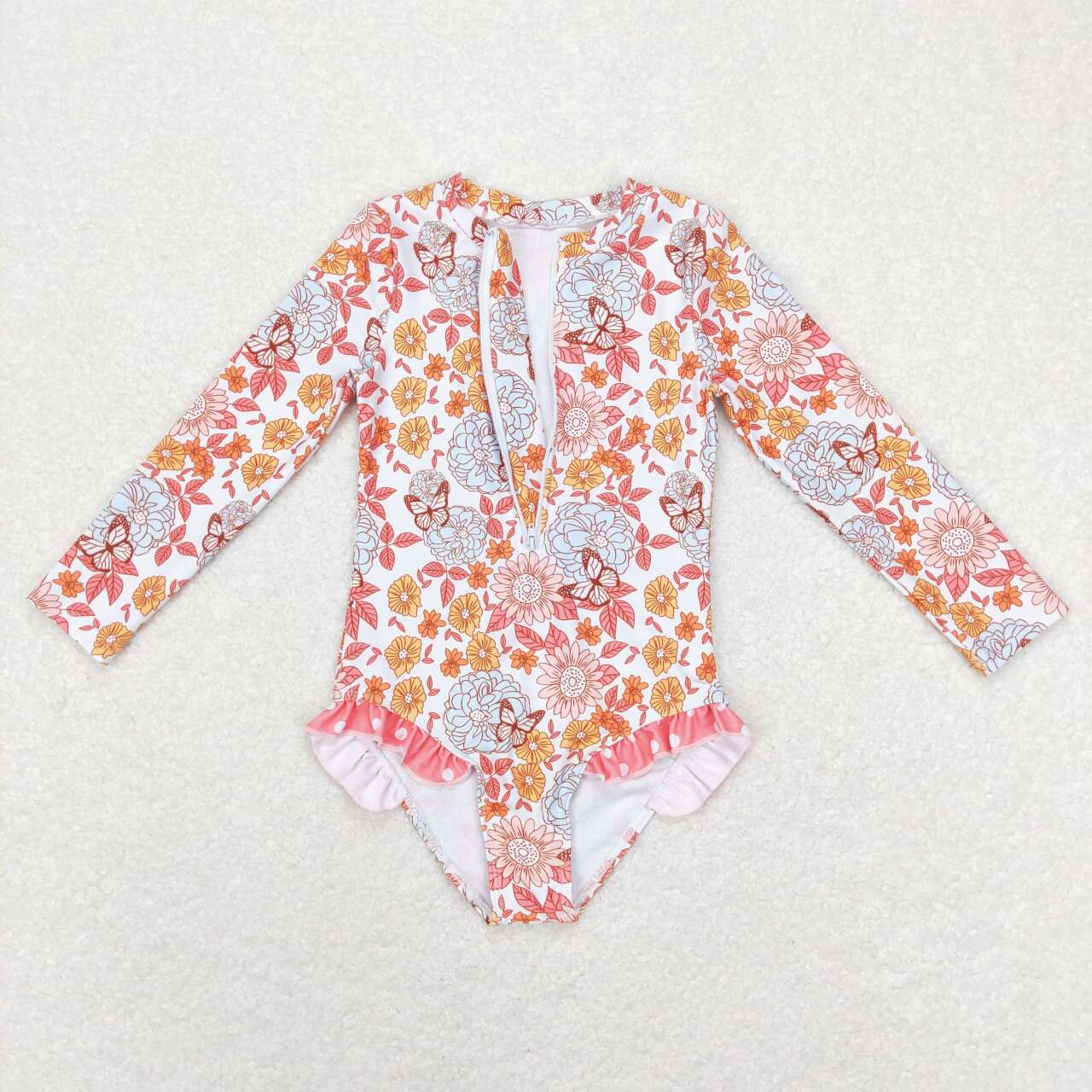 S0184 Pink Floral Girls Swimming Bathing Suits Swimsuits