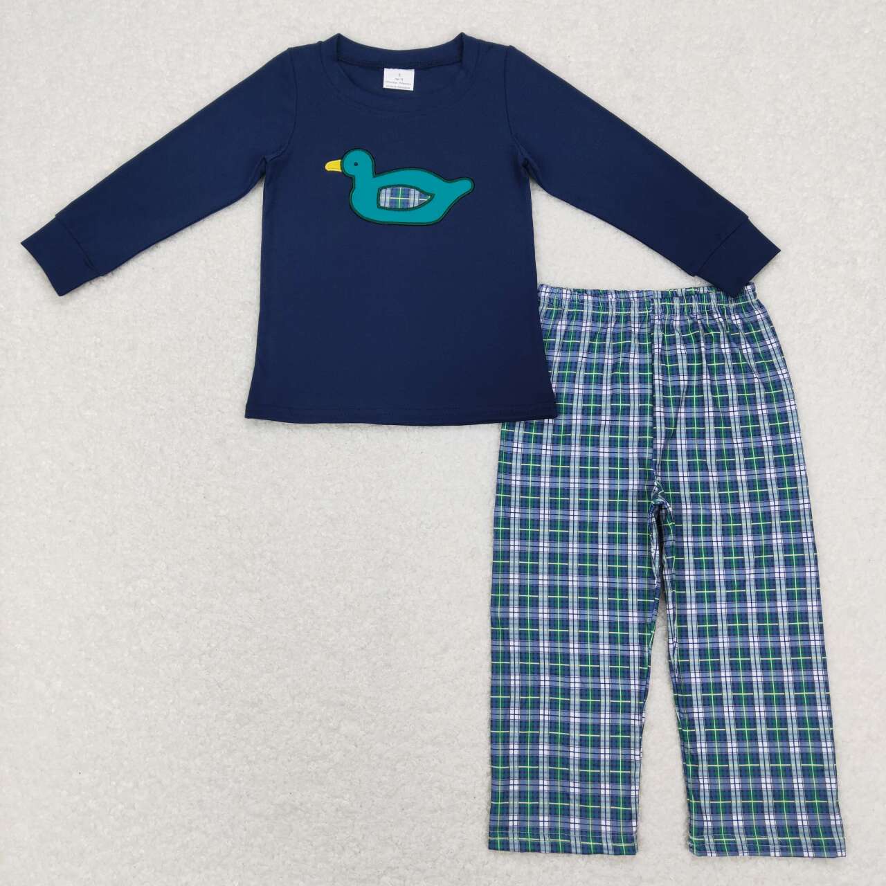 BLP0440 Blue Duck Bird Embroidery Boys Long Sleeve Pants Outfits
