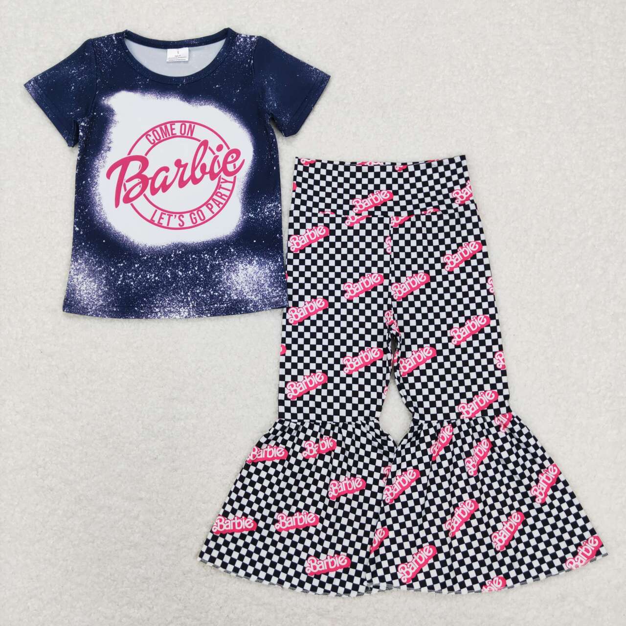GSPO1351 GT0310 Blue Pink B Cartoon Top 2Pcs Girls Short Sleeve Pants Outfits
