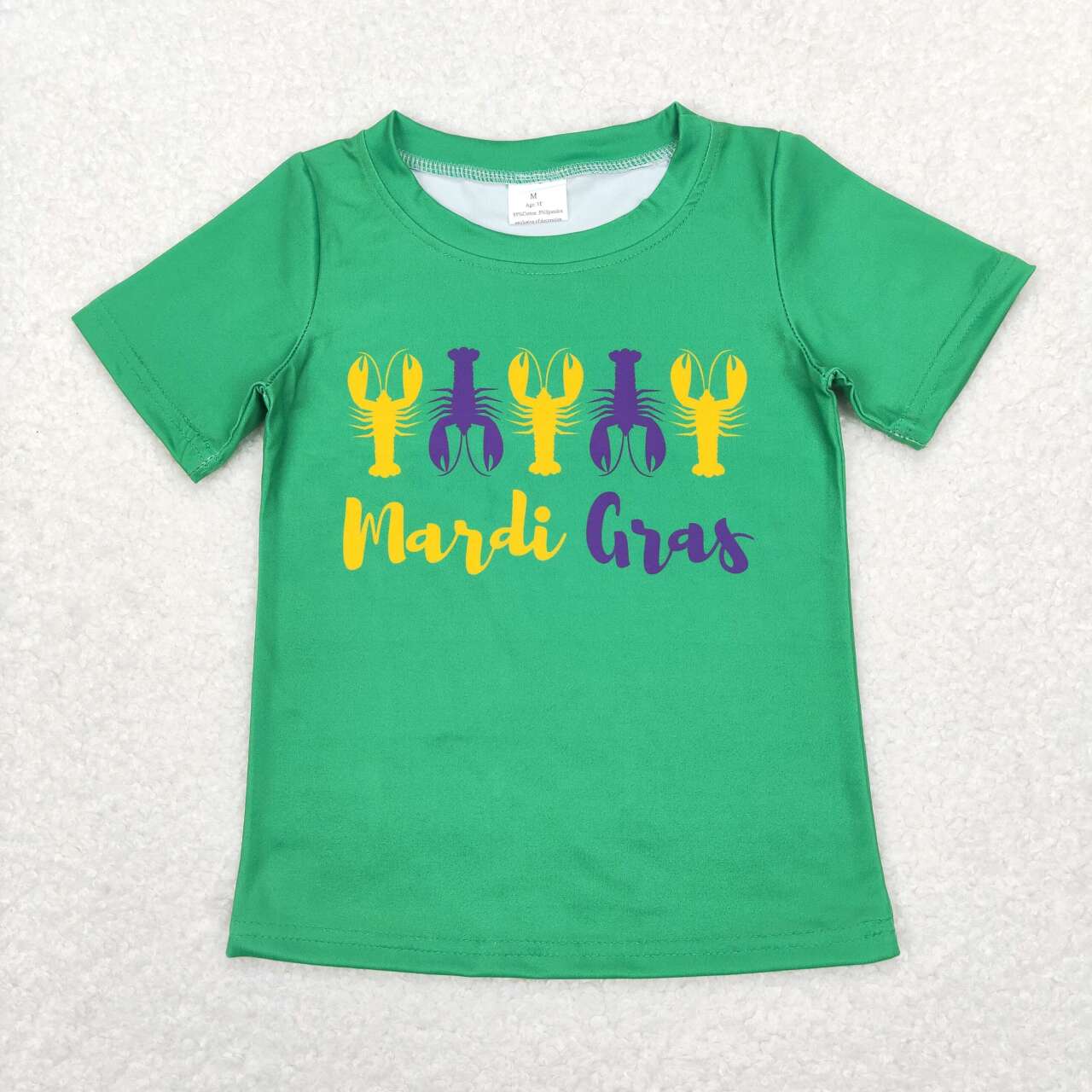 BT0501 Mardi Gras Yellow Green Crawfish Boys Short Sleeve Top T-shirts