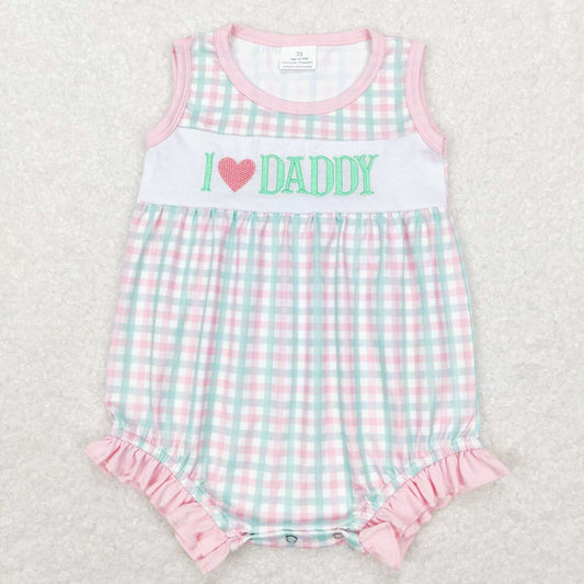 SR0713 I Love Daddy Pink Embroidery Girls Short Sleeve Romper
