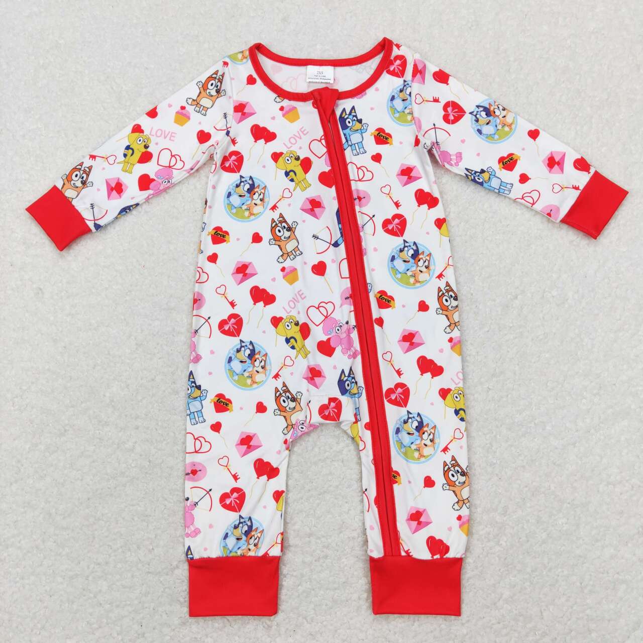 LR0908 Valentine Love Blue Dog Cartoon Zipper Girls Long Sleeve Romper