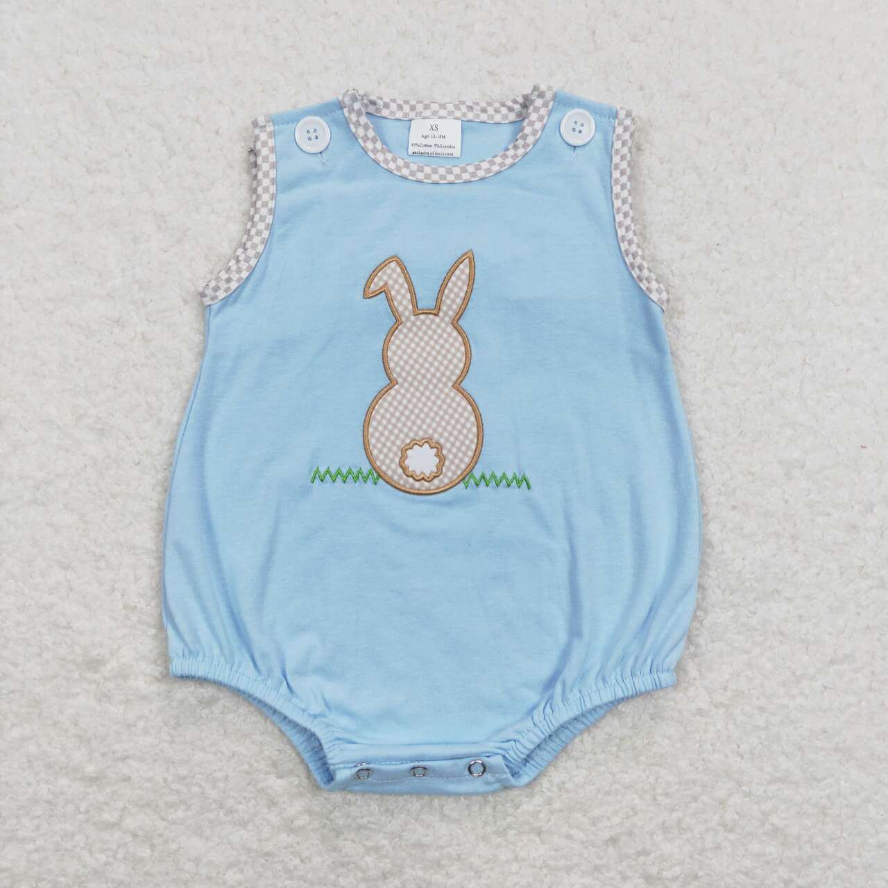 SR0541 Easter Rabbit Blue Embroidery Girls Short Sleeve Romper