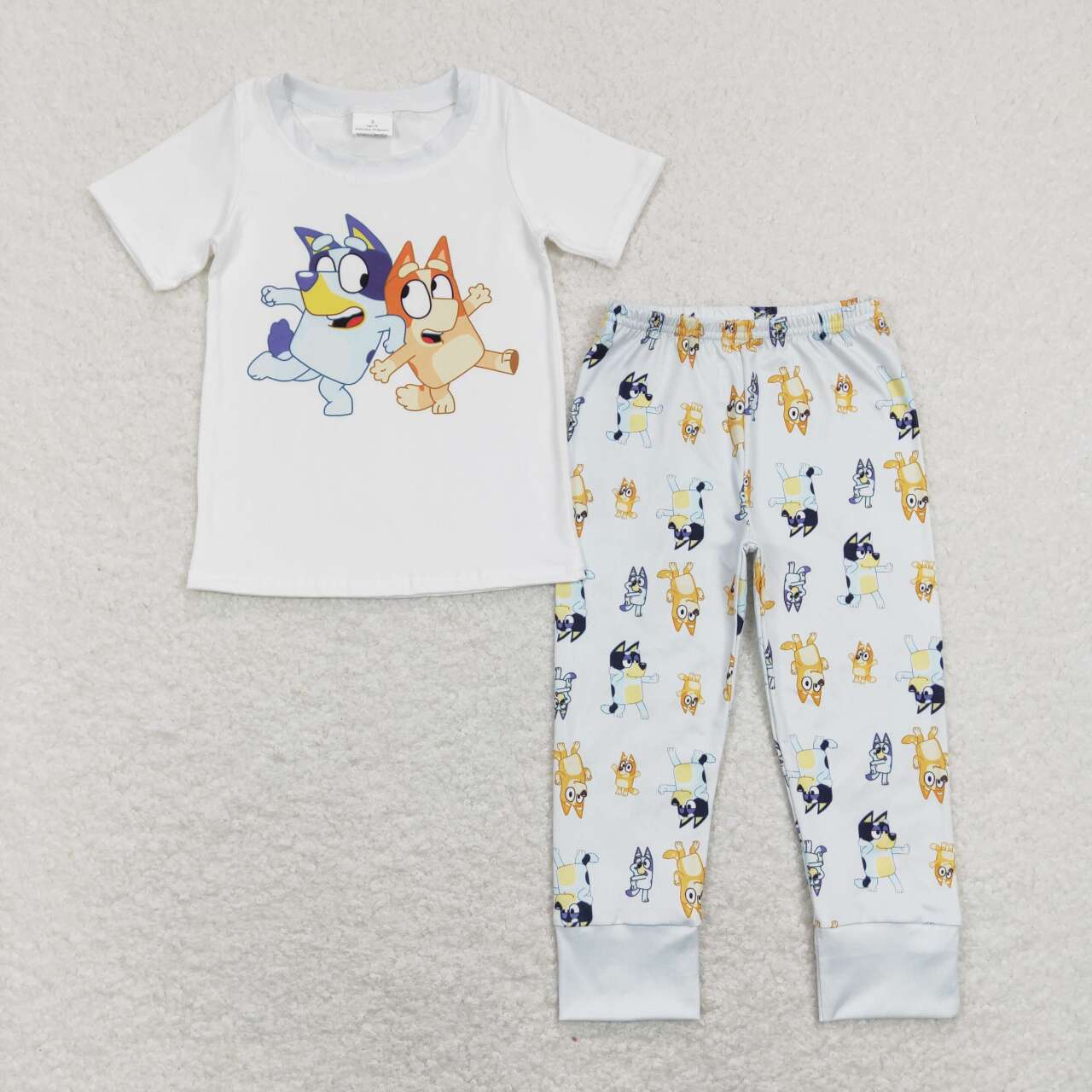 BSPO0265 Blue Dog Cartoon Boys Short Sleeve Pants Outfits