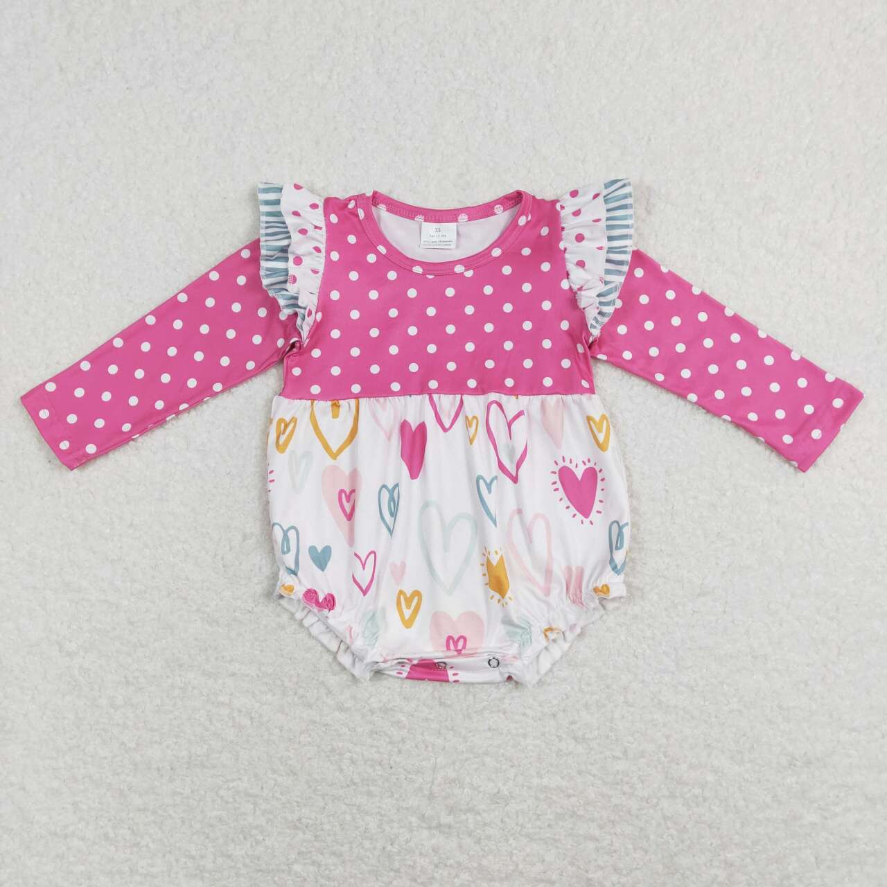 LR0872 Valentine Pink Love Girls Long Sleeve Romper