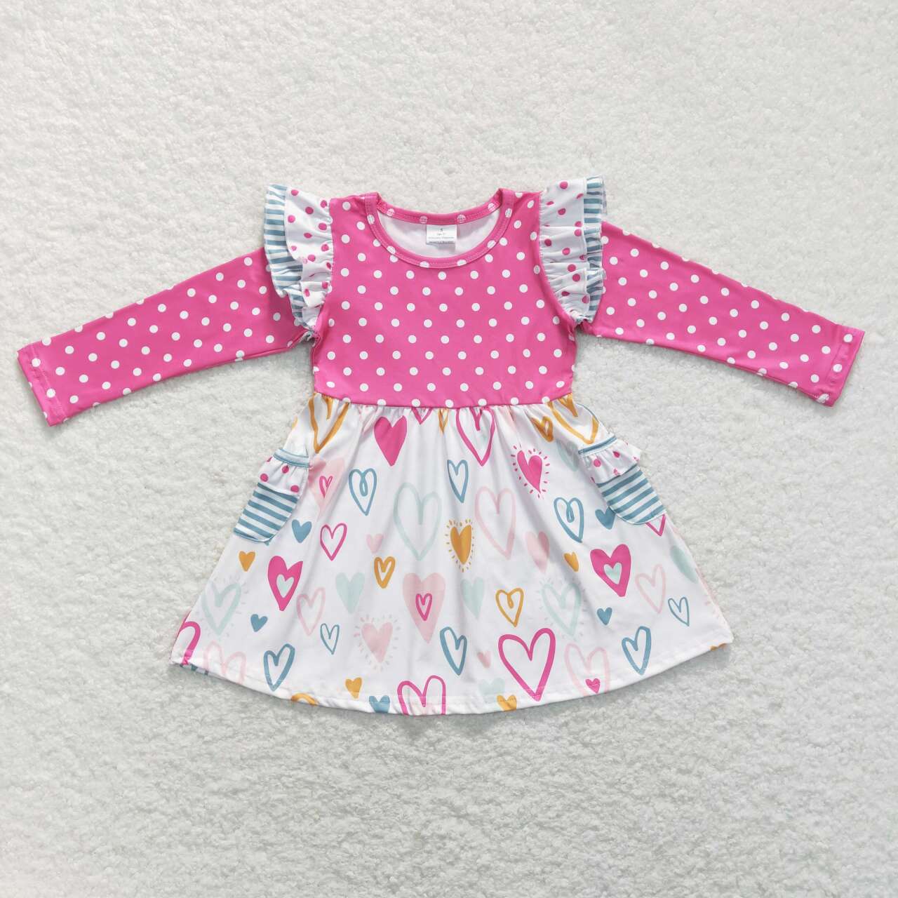 GLD0489 Valentine Pink Love Girls Long Sleeve Dresses