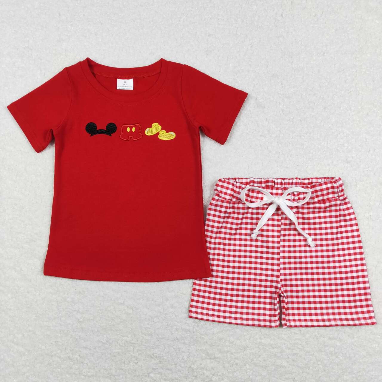 BSSO0416 Red M Cartoon Embroidery Girls Short Sleeve Shorts Outfits