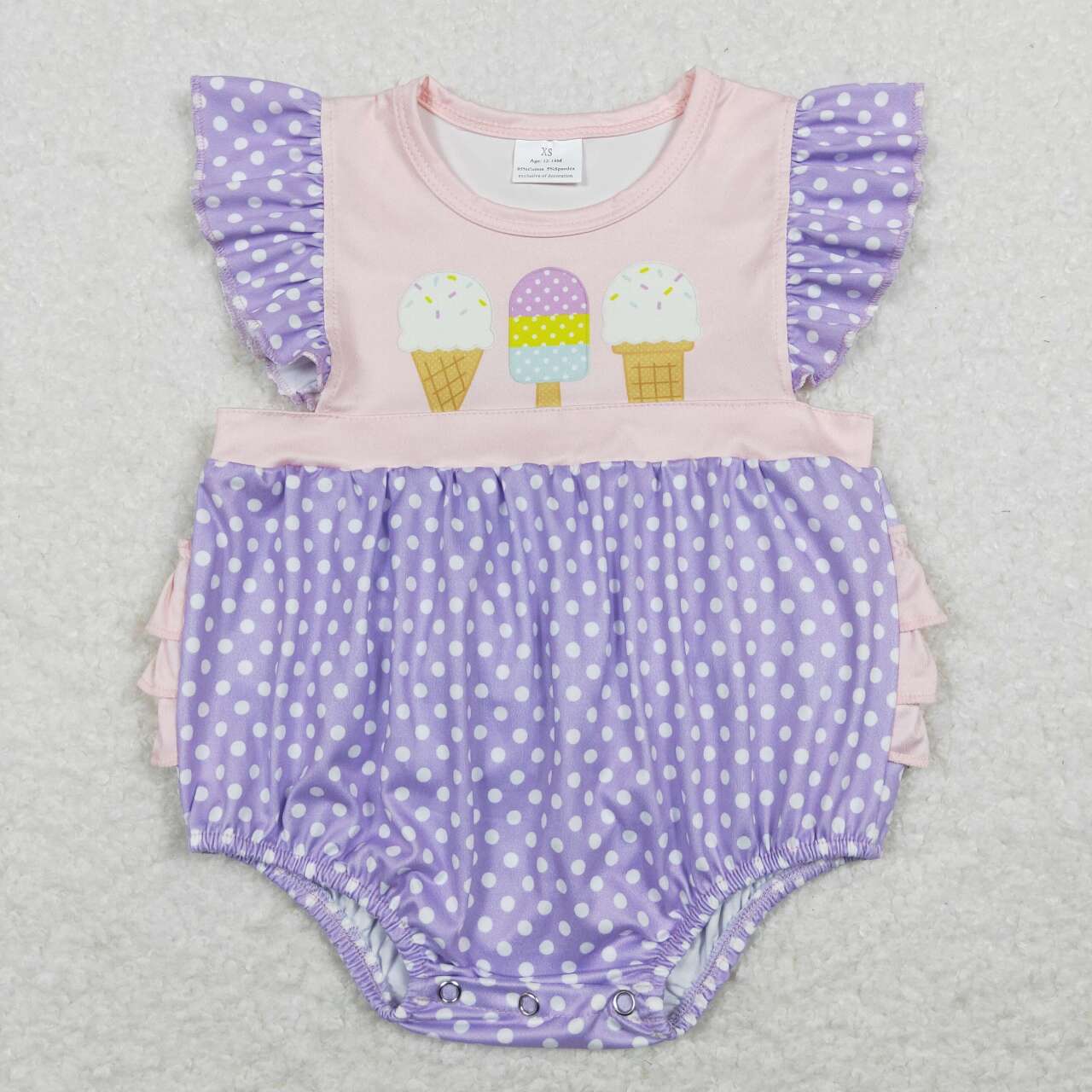 SR0377 Pink Purple Ice Cream Girls Short Sleeve Romper