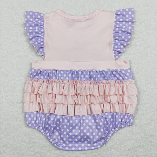 SR0377 Pink Purple Ice Cream Girls Short Sleeve Romper