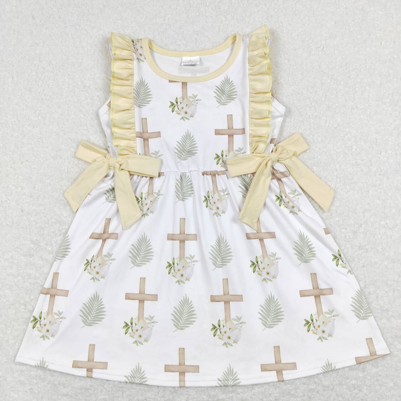 GSD0571 Easter Yellow Cross Girls Short Sleeve Dresses