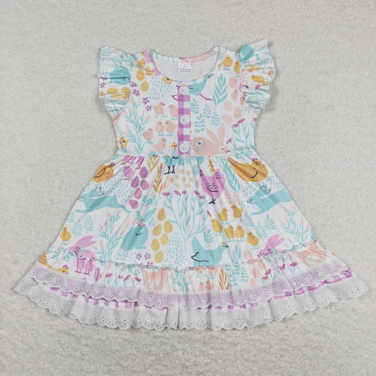 GSD0701 Easter Blue Pink Rabbits Girls Short Sleeve Dresses