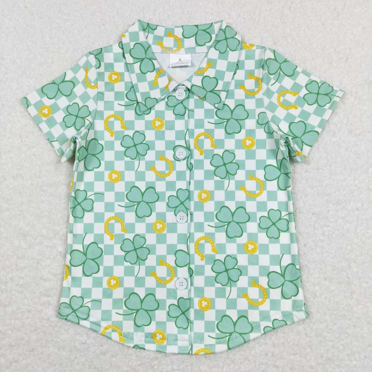BT0543 St. Patrick Clover Green Boys Short Sleeve Top Collar T-Shirts