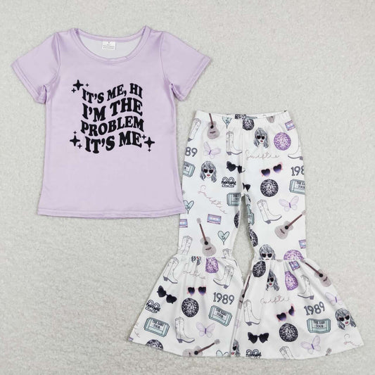 GT0432 Purple Taylor Singer Top P0415 2Pcs Girls Short Sleeve Pants Outfits