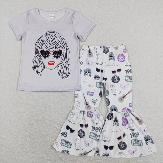 GT0434 1989 Grey Taylor Singer Top P0415 2Pcs Girls Short Sleeve Pants Outfits