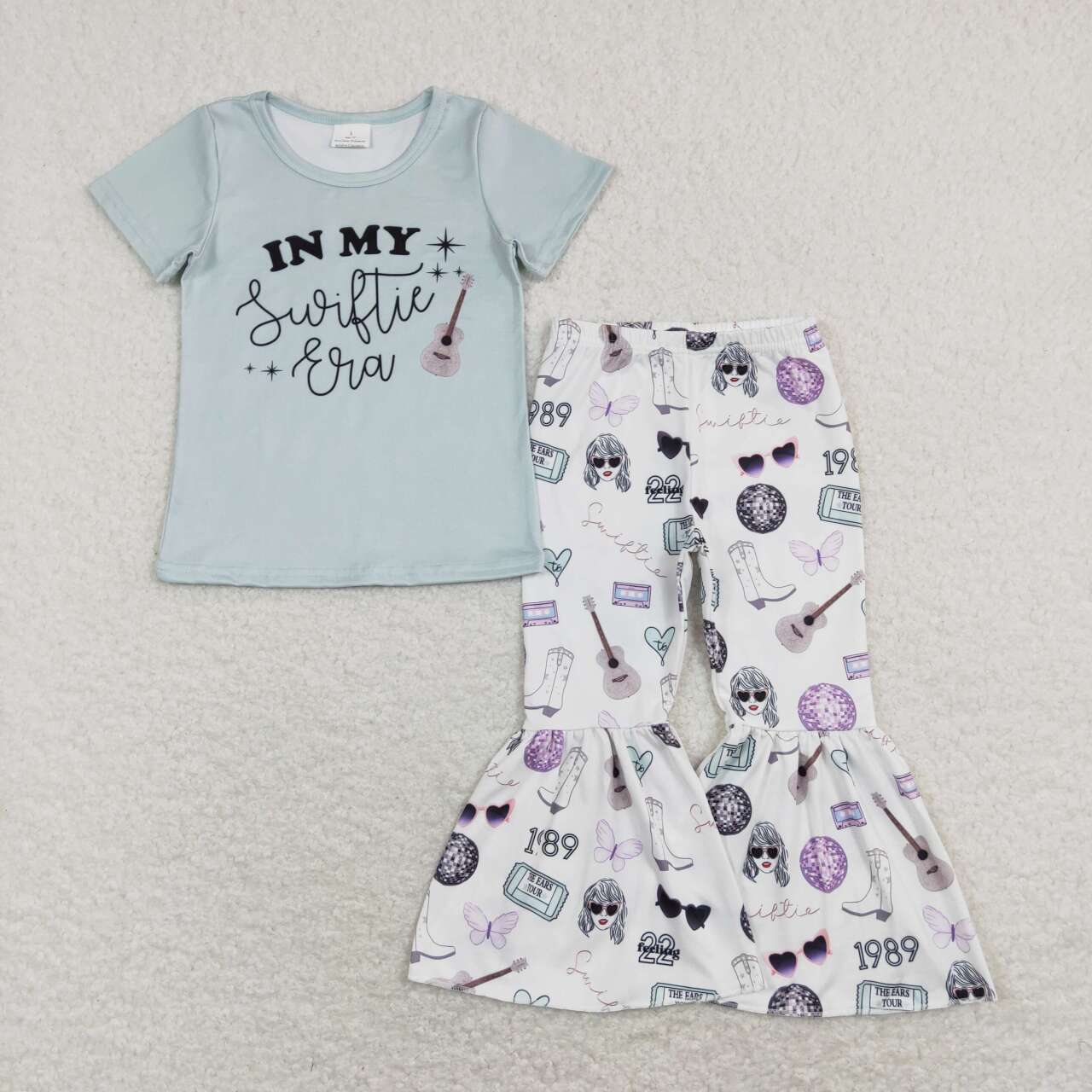 GT0433 Purple Taylor Singer Top P0415 2Pcs Girls Short Sleeve Pants Outfits