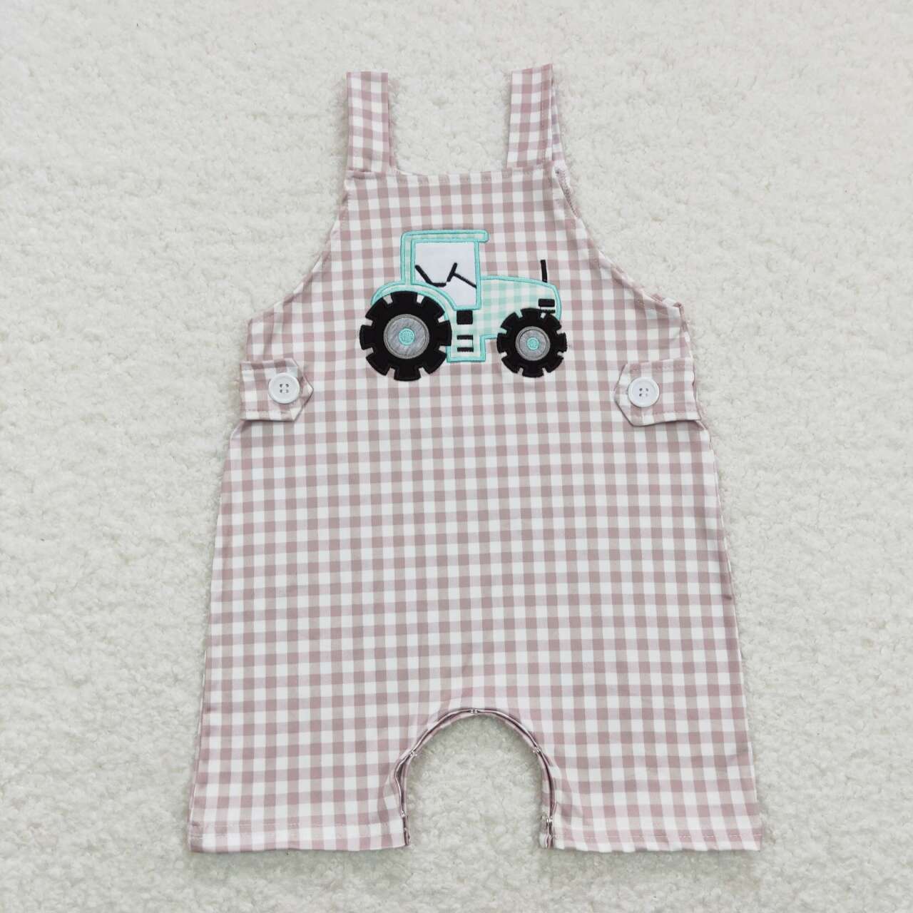 SR0631 Blue Truck Embroidery Girls Short Sleeve Romper