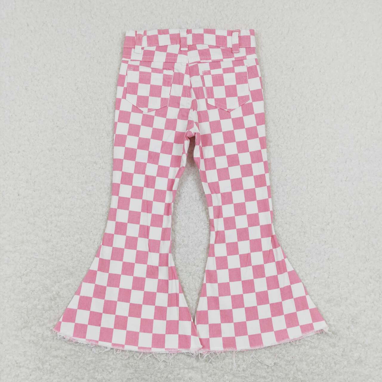 P0348 Pink Plaid Girls Bell Pants Denim Jeans