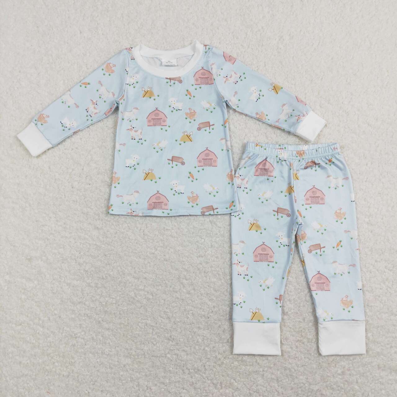 BLP0342 Blue Pink Farm Boys Long Sleeve Pants Outfits Pajamas