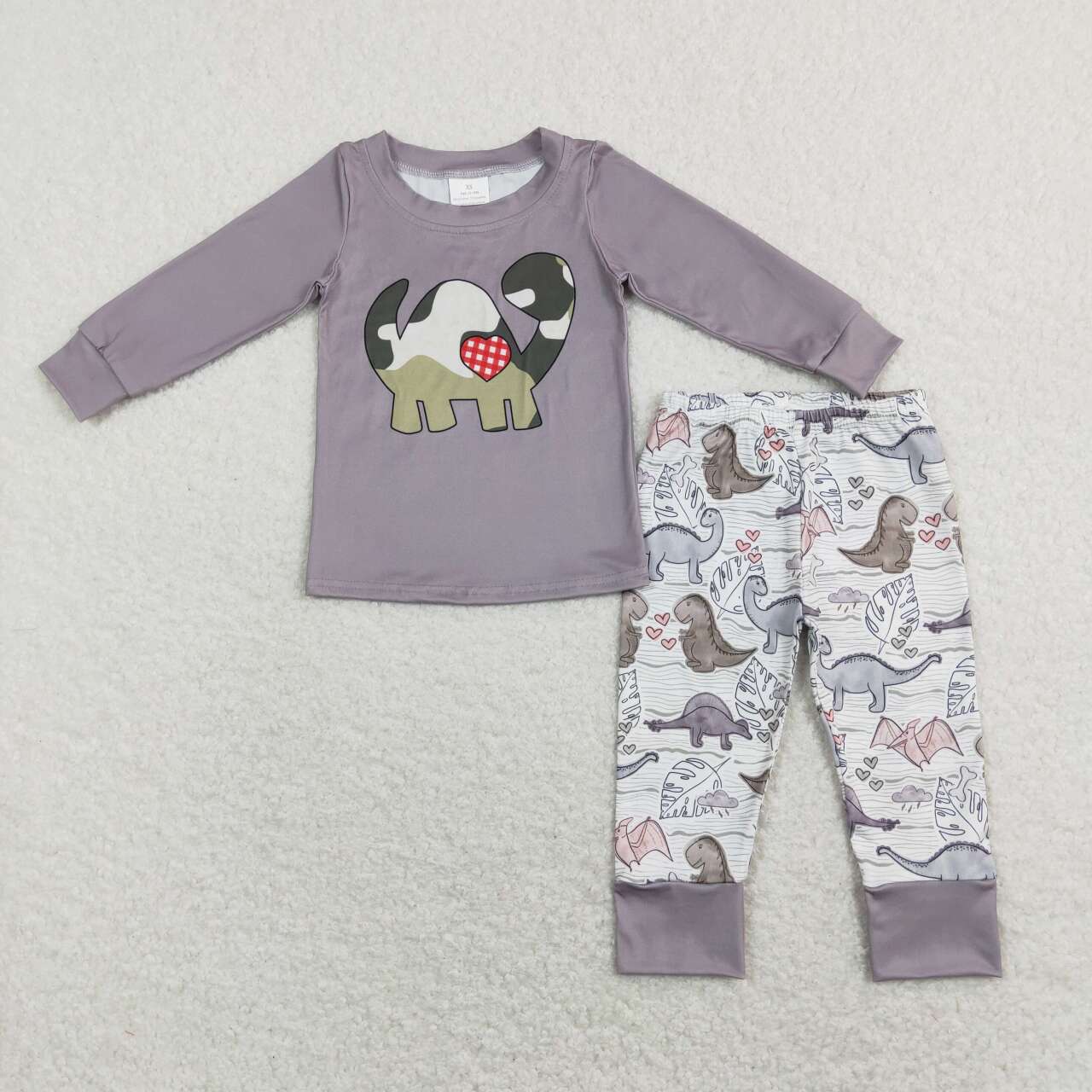 BLP0430 Valentine Grey Dinosaur Boys Long Sleeve Pants Outfits Pajamas