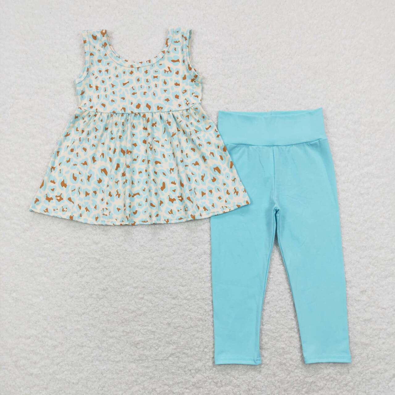 GSPO1177 Blue Floral Girls Short Sleeve Bell Bottom Pants Outfits