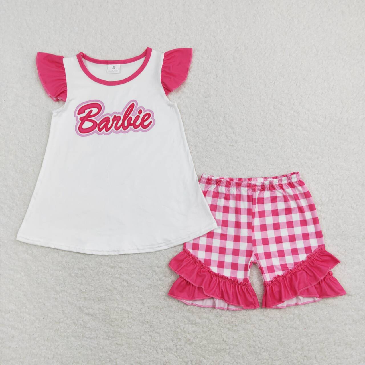 GSSO0477 Pink B Cartoon Girls Short Sleeve Shorts Outfits