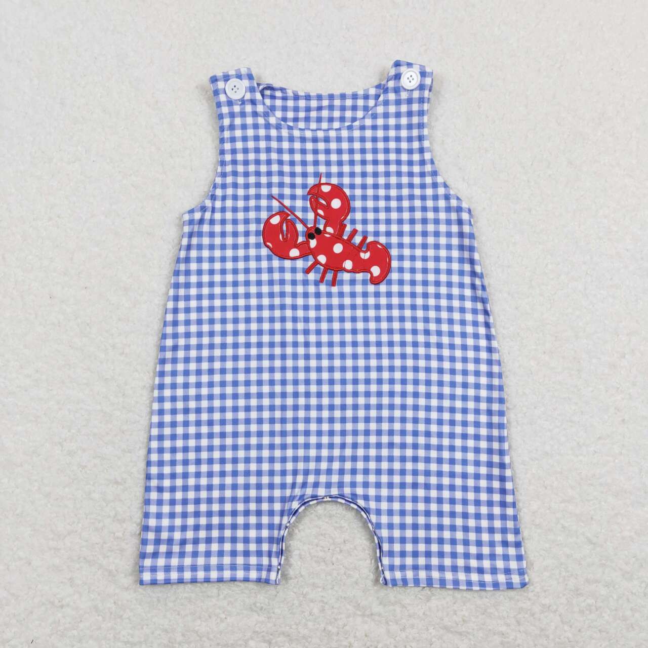 SR0820 Blue Red Crayfish Embroidery Girls Short Sleeve Romper
