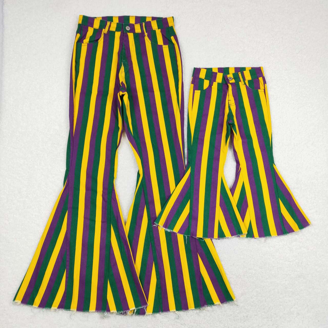 P0327 Mardi Gras Green Yellow Purple Stripes Girls Denim Jeans