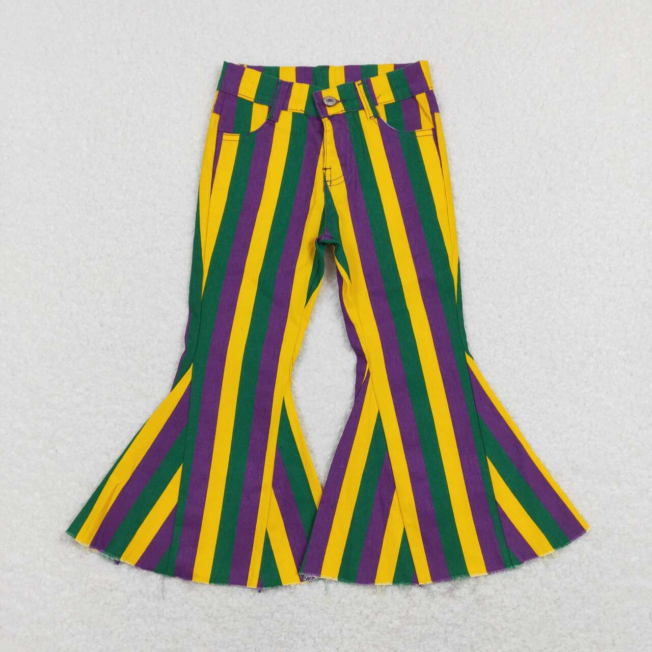 P0327 Mardi Gras Green Yellow Purple Stripes Girls Denim Jeans