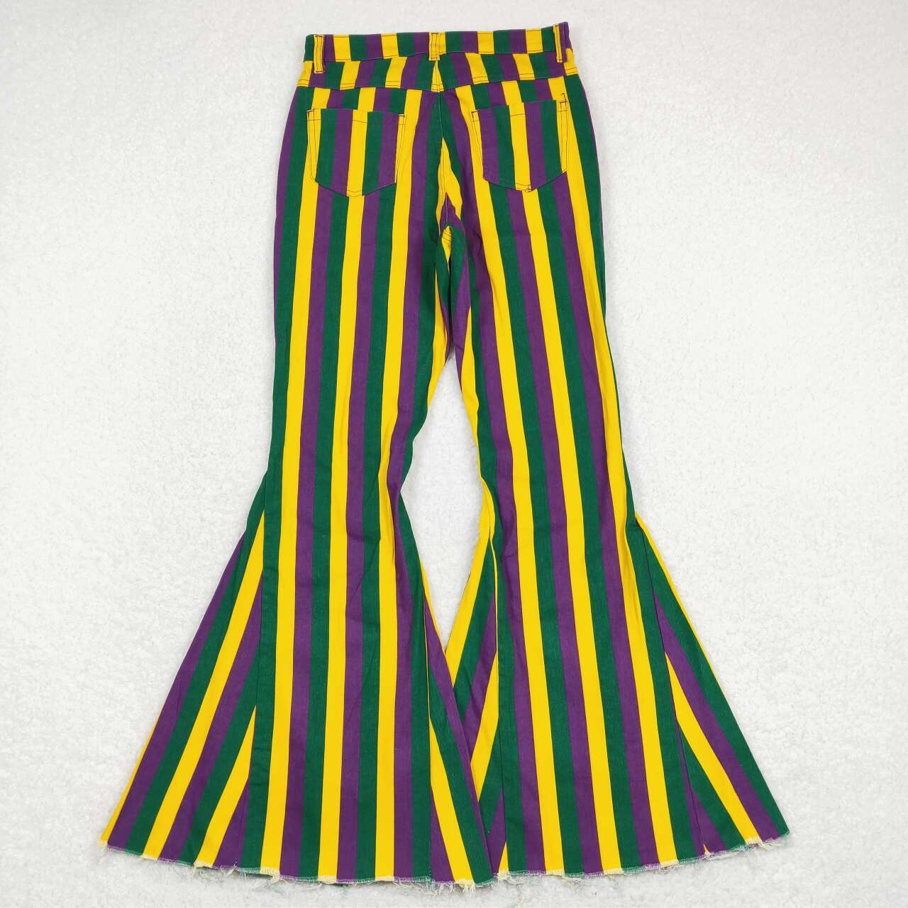P0328 Adult Mardi Gras Green Yellow Purple Stripes Girls Bell Pants Denim Jeans