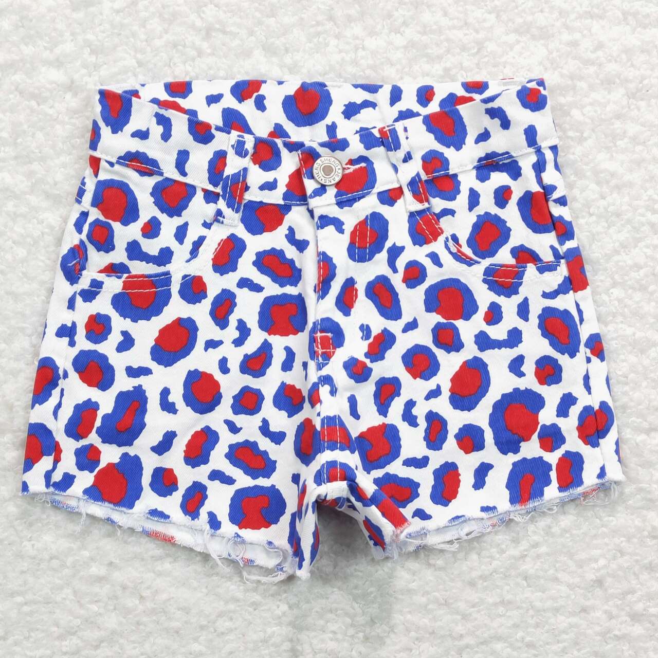 SS0167 Pink Blue Leopard Girls Shorts Denim Jeans