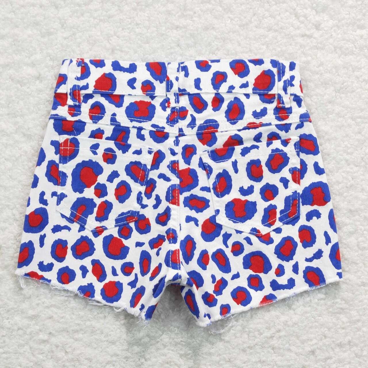 SS0167 Pink Blue Leopard Girls Shorts Denim Jeans