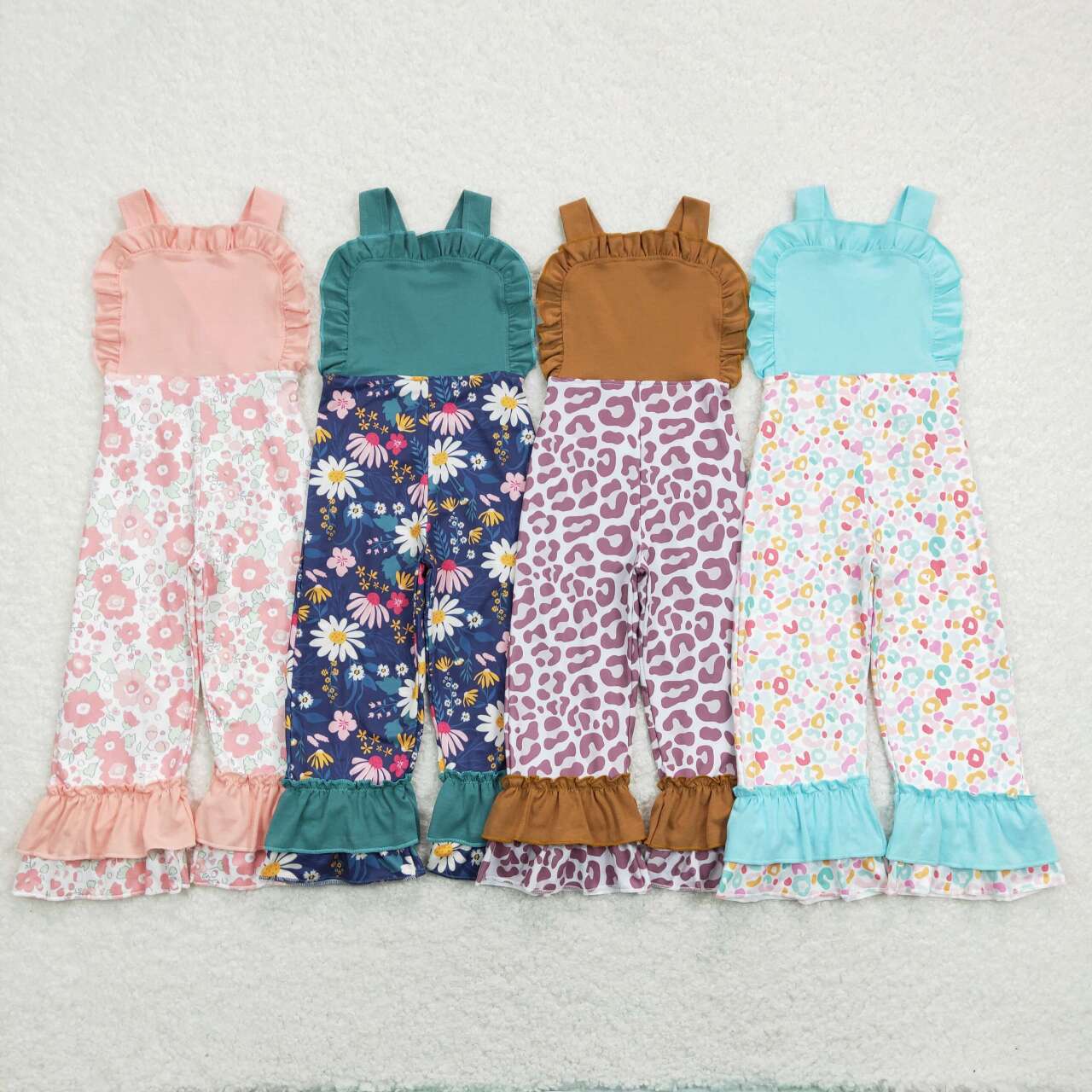 SR0963 Pink Floral Print Girls Sleeveless Jumpsuit