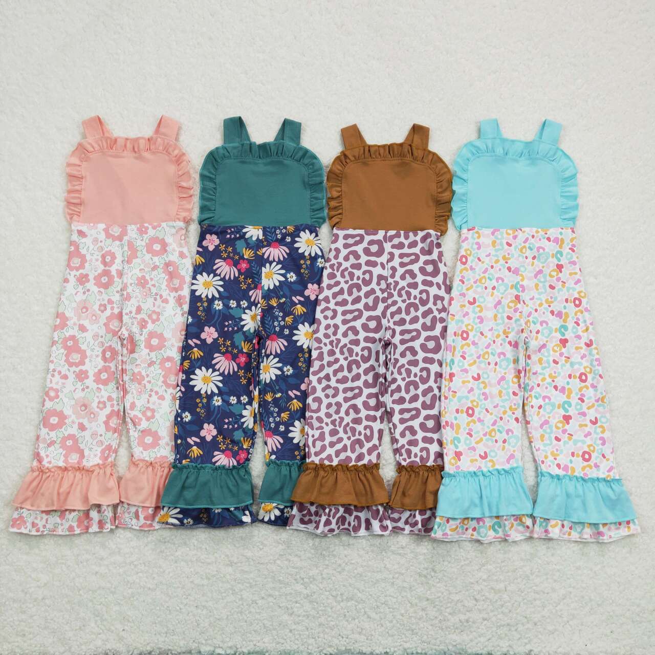 SR0963 Pink Floral Print Girls Sleeveless Jumpsuit