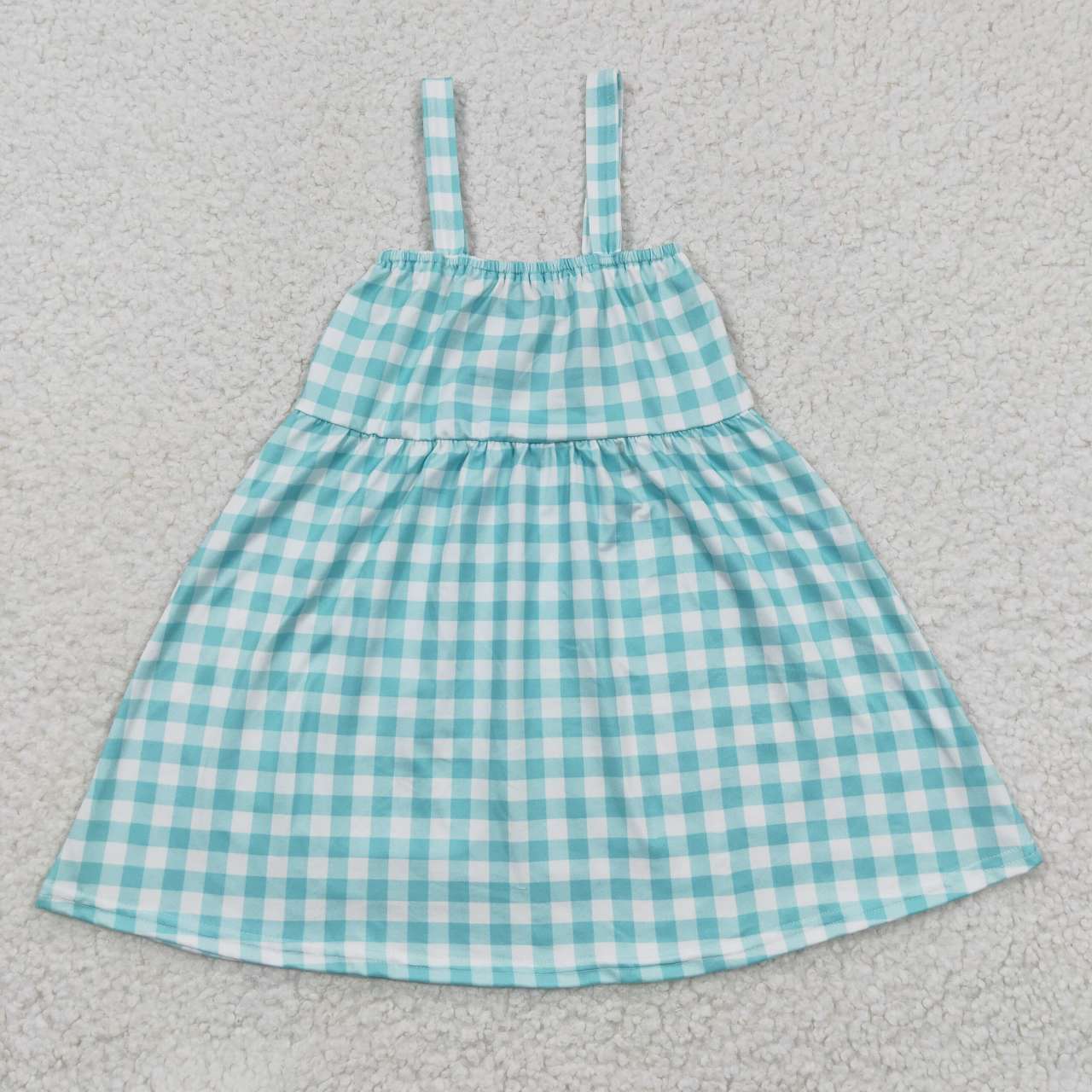 promotion RTS GSD0269 Blue Plaid Pig Cow Farm Embroidery Girls Short Sleeve Dresses