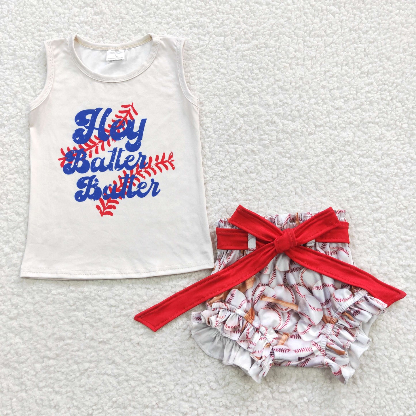 Promotion RTS GBO0123 Blue Red Softball Hey Baltei Girls Short Sleeve Bummies Outfits