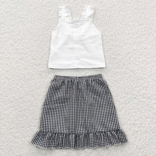 promotion RTS GSD0262 Black Plaid Girls Short Sleeve With Skirt Dresses Outfits