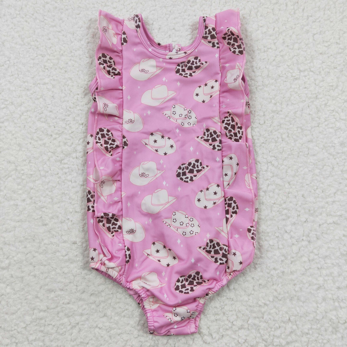 S0100 Pink Hat Cowboy Leopard Girls Swimming Bathing Suits Swimsuits