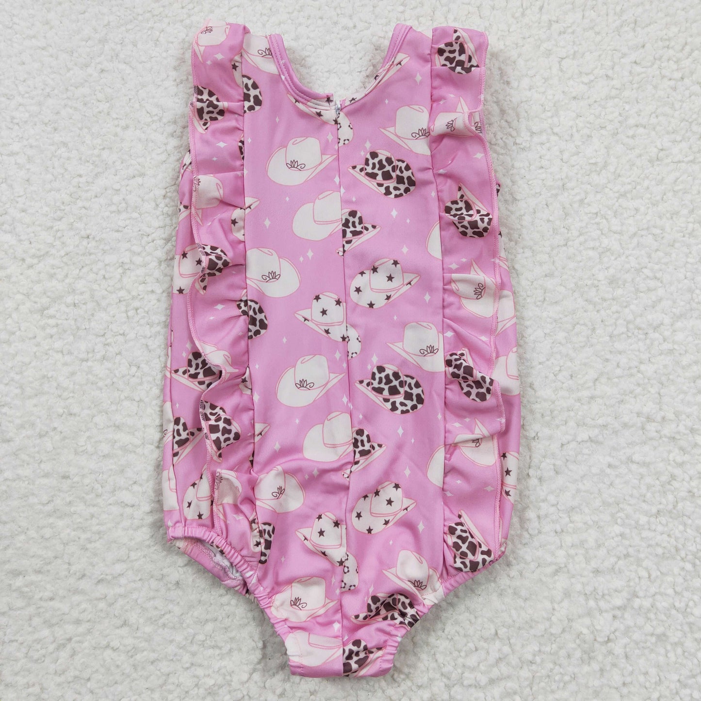 S0100 Pink Hat Cowboy Leopard Girls Swimming Bathing Suits Swimsuits