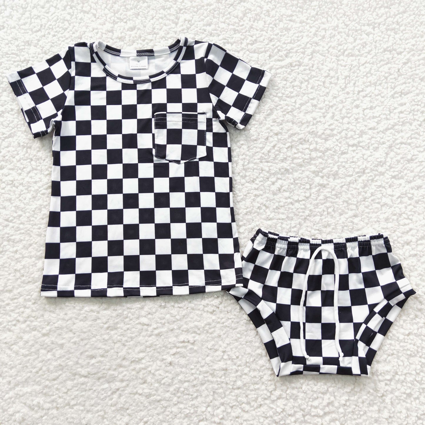 GBO0144 Black Plaid Girls Short Sleeve Bummies Outfits