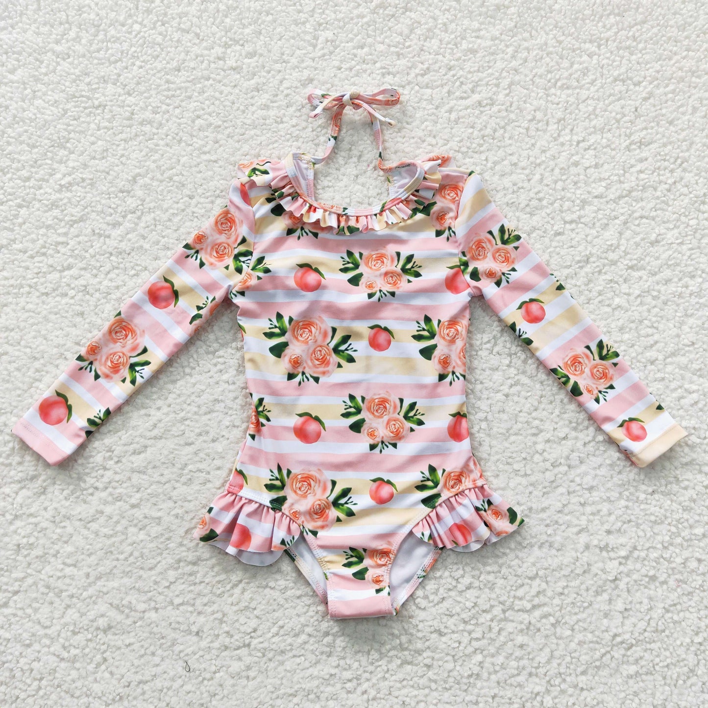 S0139 Pink Floral Girls Swimming Bathing Suits Swimsuits
