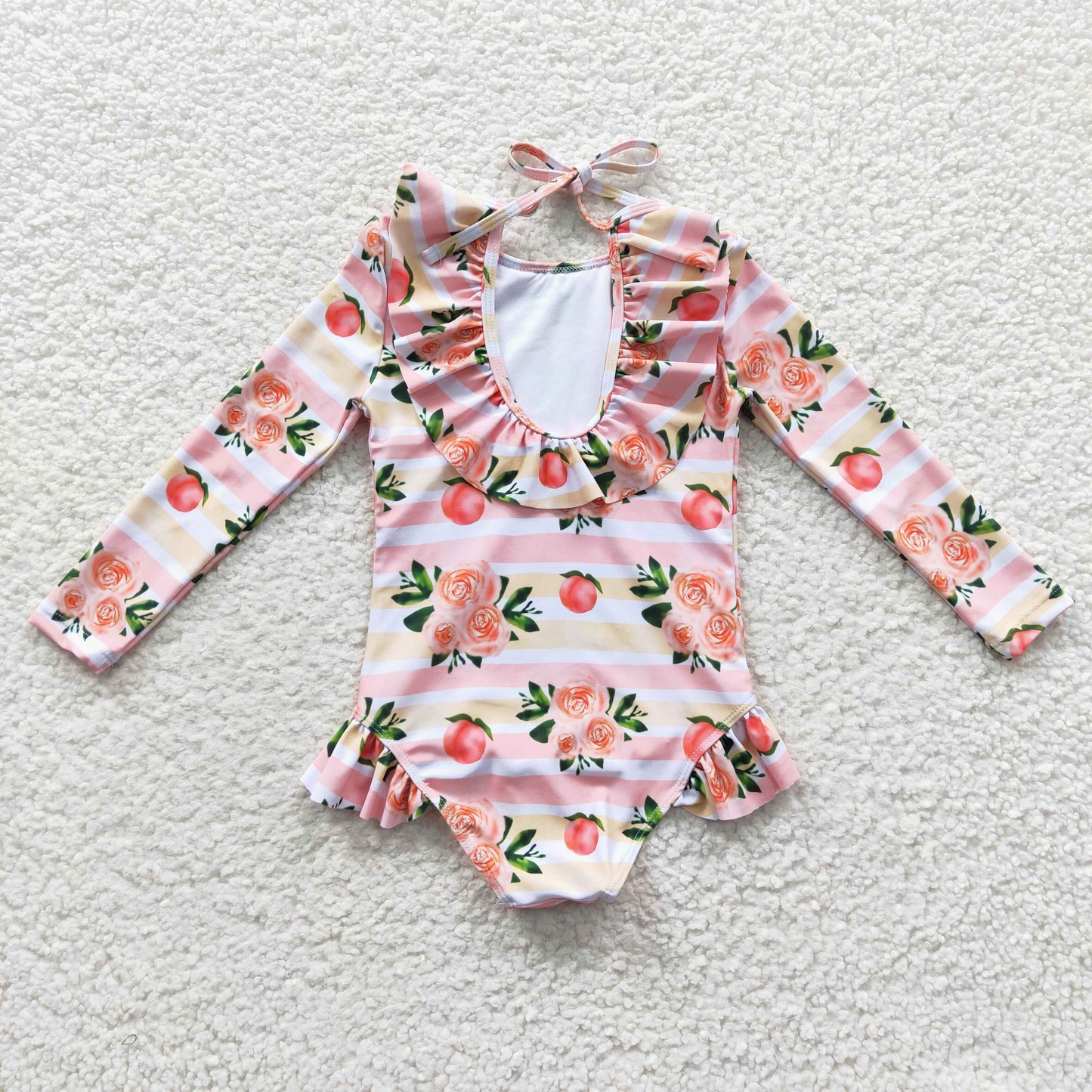 S0139 Pink Floral Girls Swimming Bathing Suits Swimsuits