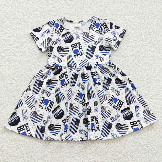 promotion RTS GSD0321 4th of July Blue Back The Flag Girls Short Sleeve Dresses