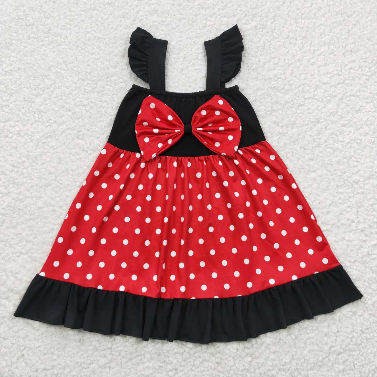 GSD0344 Red Black Bow Princess Girls Short Sleeve Dresses