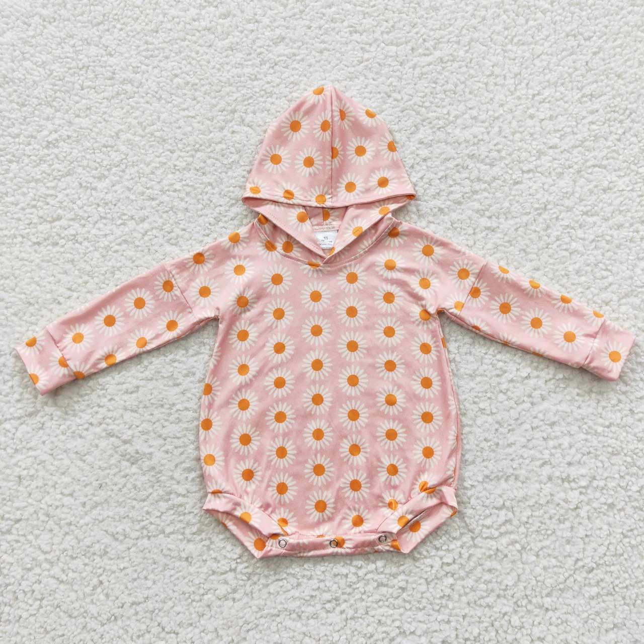 LR0272 Pink Orange Floral Hoodies Girls Long Sleeve Romper