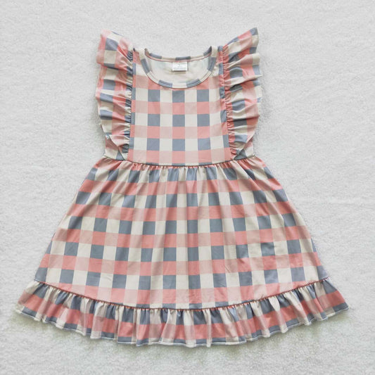 GSD0364 Pink Plaid Girls Short Sleeve Dresses