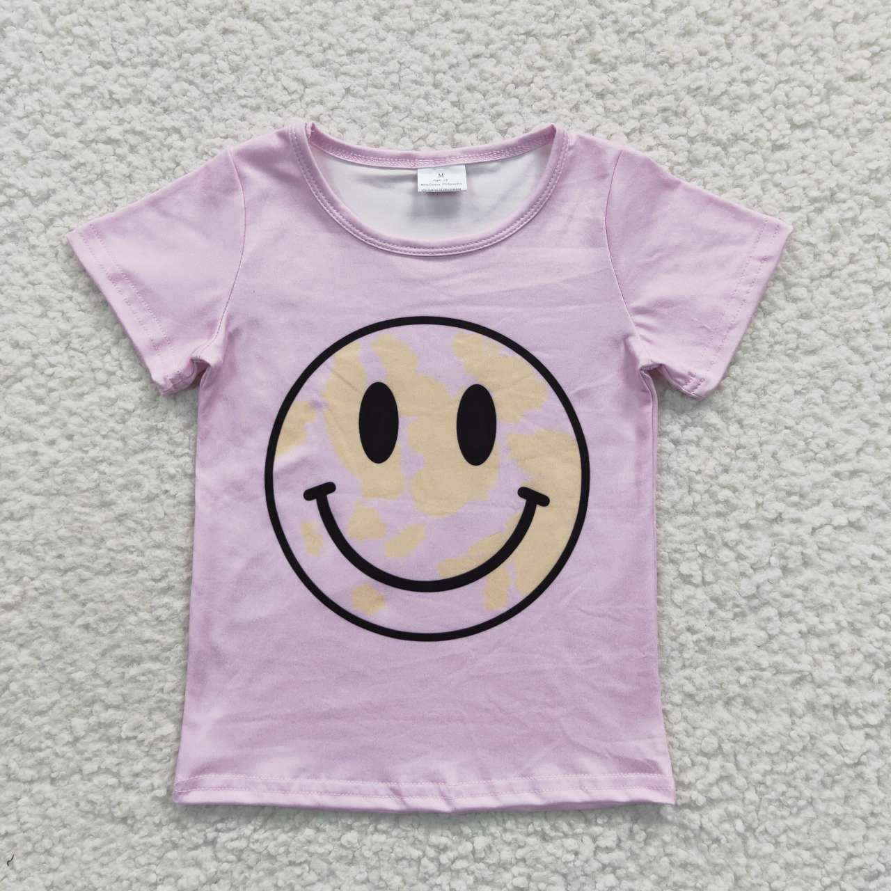 GT0192 Pink Smile Emoji Girls Short Sleeve Top T-shirts